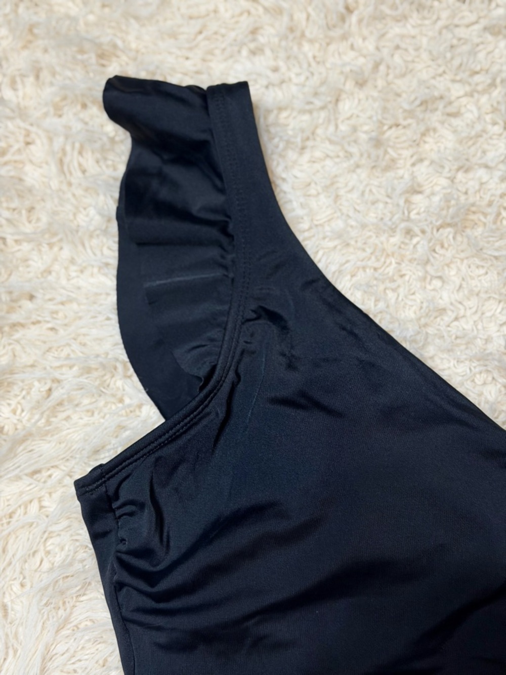 NWT time&tru Black One-Piece Swimsuit with Ruffle Straps - Picture 3 of 8